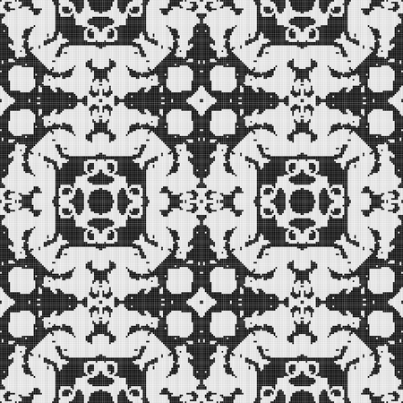 White lace curtain abstract seamless pattern on a black background.の写真素材