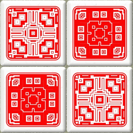 Old retro red and white cube tiles background with patterns.の写真素材