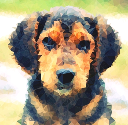 Abstract polygonal portrait of the cute young beagle dog on a green background.の写真素材