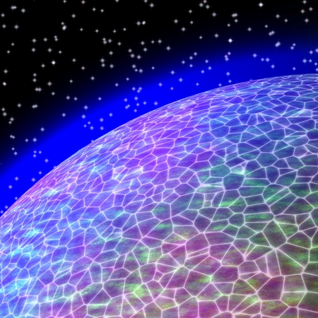 Network connections lines on the Earth globe. View from deep space with stars and light glow over Earth.の写真素材