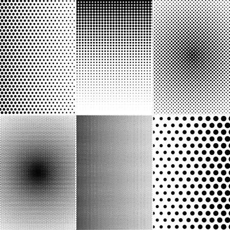 Set of basic halftone dots effects in black and white color. Dots halftones collage.の写真素材