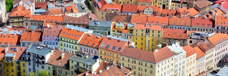 Top view of the red roofs of Prague downtown.の写真素材