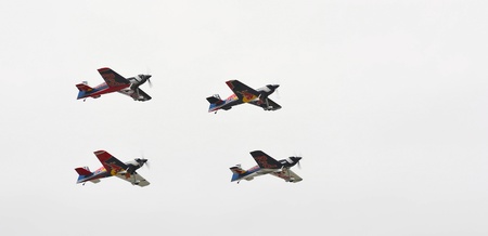 CASLAV, CZECH REPUBLIC - MAY 20, 2017: Flying Bulls aerobatics team with ExtremeAir XA42 planes...