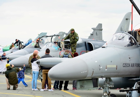 CASLAV, CZECH REPUBLIC - MAY 20, 2017: Aero L-159 ALCA planes on a static exhibition during the Open Day at Tactical Air Force Base Caslav on May 20, 2017 in Caslav.のeditorial素材