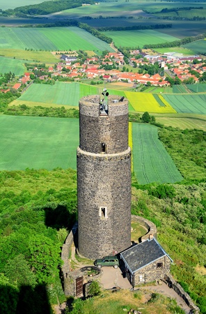 Hazmburk castle on a hill in Czech Central Mountains.の写真素材