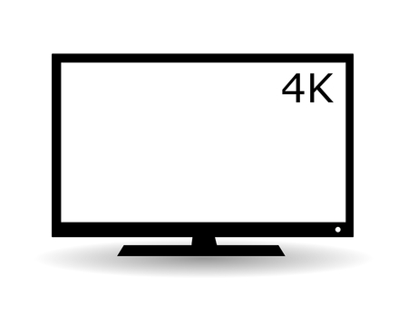 Black flat LCD TV vector icon with 4K symbol and shadow.のイラスト素材