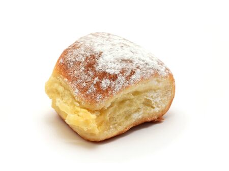 Homemade baked stuffed cheese bun over white background.の写真素材