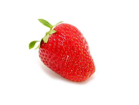 Closeup of single fresh juicy strawberry over white background.の写真素材