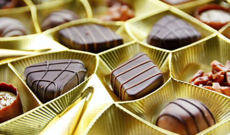 Selection of fine milk and dark chocolate belgian pralines.の写真素材