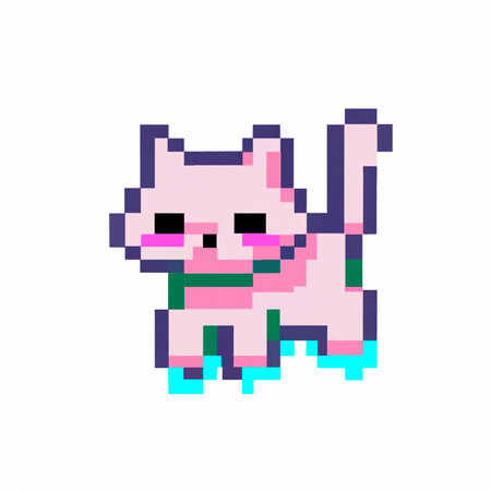 Classic 8 bit pixel art illustration of cute kitten. Retro 8 bit pixel art style simple illustration of cute kitten used in old arcade games played on gaming console.の写真素材