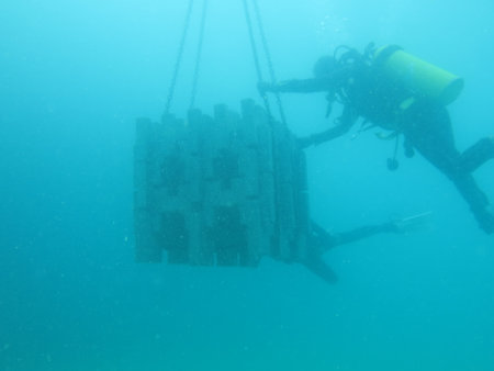 Terengganu, Malaysia- Jun 20 2020: The installment of artificial reef at coral reef area in Redang island, Malaysiaのeditorial素材