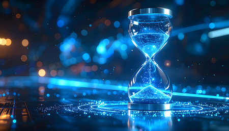 Hourglass on black background. Time concept. 3D Renderingの素材