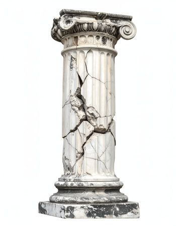 White marble column with fragments of marble, isolated on black background.の素材