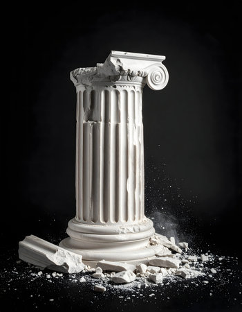 Ruins of ancient greek column and ash isolated on black backgroundの素材