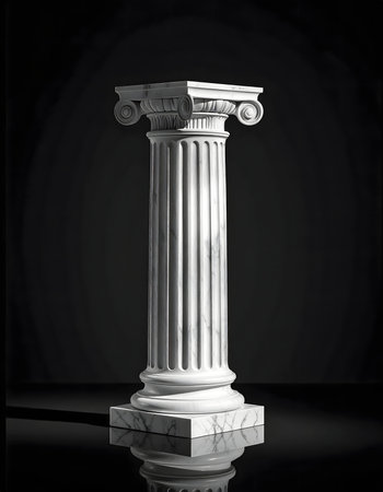 Antique column with cracked marble isolated on white background. 3d render.の素材