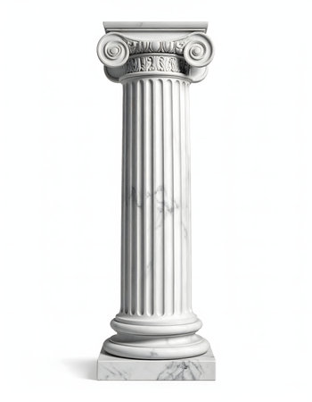 Antique column isolated on white background. 3D rendering. Front view.の素材