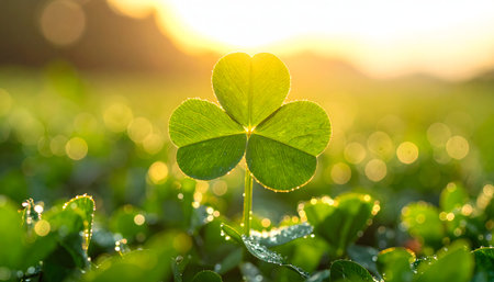 Green clover leaf with sunlight. Happy St. Patrick's dayの素材