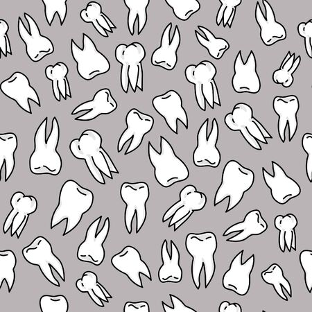 Pattern with teeth on a gray background. healthy teeth. hand draw. idea for wallpaper or curtains. Dentistry and hospital decoration.printing on postcards, printing on clothing and paper. Background for website or photo. gift decorationのイラスト素材