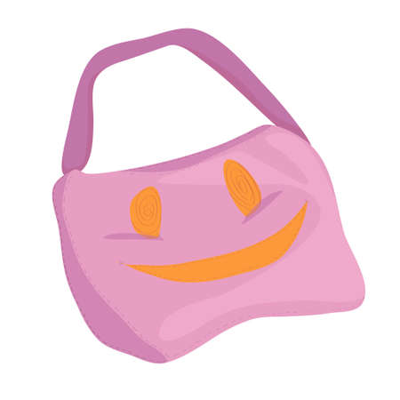 funny purple bag with embroidered mouth and eyes. picnic food bag or schoolboy briefcase. children's accessories, toys. vectorのイラスト素材