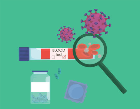 HIV prevention poster with immunodeficiency virus in a test tube.のイラスト素材