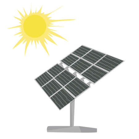solar panels. carbon-free renewable energy sources. environmentally friendly production. ecology. illustration the sun recharges the battery. vector flat. isolated on white backgroundのイラスト素材