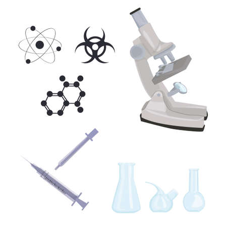 set of scientific items isolated on white background. laboratory innovation. scientific symbols: the...
