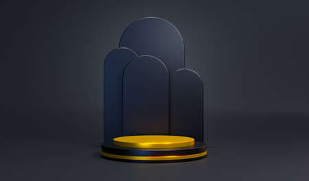 Background minimalist black gold Empty cylinder podium vacant pedestal round stage showcase stand,...