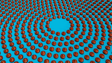 Rows of Chocolate Chips morsels or drops around the circle on isolated background 3d illustration