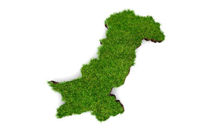 Pakistan Map 3d top view grass surface 14 august independence day 3d illustrationの写真素材