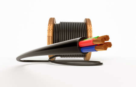 coil of cable Cable drum Industrial hose reel copper electric wire 3d illustrationの写真素材