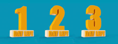 One Two Three Days Left Only 3 days left Design template Countdown left days banner. count time sale. Nine, eight, seven, six, five, four, three, two, one, zero days left 3d illustrationの写真素材
