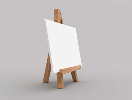 Blank wooden easel calendar for design presentation easel for artist. tripod for painting with empty canvas. 3d illustrationの写真素材