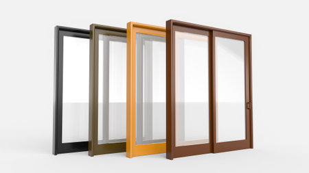 Doors and windows over white background. 3d illustrationの写真素材