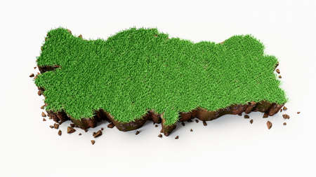 Detailed Turkey Map with green Grass and soil mud 3d illustrationの写真素材