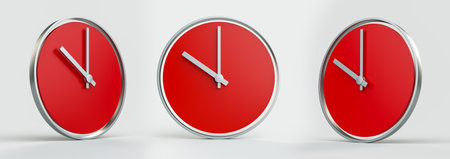 Round Clock Red and chrome 10 o clock 3d illustrationの写真素材