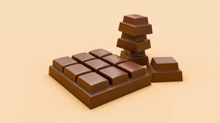 vChocolate bar stack isolated on soft caramel background 3d illustration