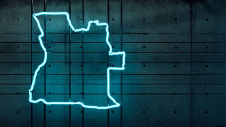 Angola map glowing neon light, concrete wall modern 3d illustrationの写真素材