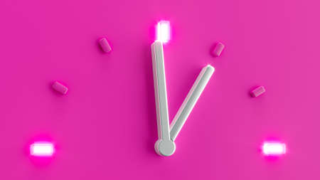 Pink 3d Clock Time 1 o Clock pm am Silver needle backlit dial light 3d illustration