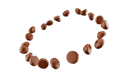 Chocolate Chips fly around in white background 3d illustration
