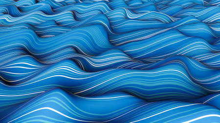 Ocean weave lines. Abstract background Blue colored dynamic waves cloth wavy folds 3d illustration