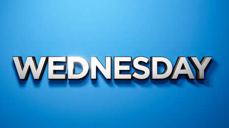 Wednesday 3d typography brushed Metal chrome letter on blue background 3d illustration