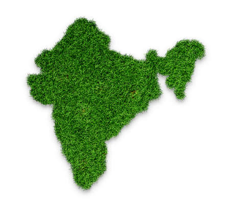 Detailed India Map top view with green Grass 3d illustrationの写真素材