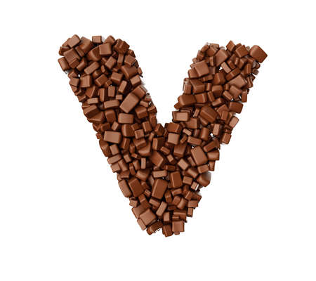 Letter V made of chocolate Chunks Chocolate Pieces Alphabet (Letter V) 3d illustrationの写真素材