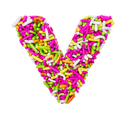 Alphabet V made of Colorful Sprinkles Letter V Rainbow sprinkles 3d illustrationの写真素材