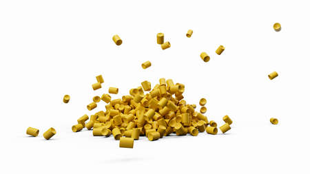 Yellow Plastic pellets Background Close-up Plastic granules Polymer Black plastic beads resin polymer pallet petrochemical 3d illustrationの写真素材