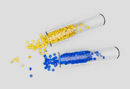 Polymer Plastic bead on White background polymer resin in sample test tube, plastic granulate for injection molding process 3d illustrationの写真素材