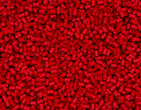 PVC Plastic granules Background Polymer Red plastic beads resin polymer pallet plastic resin 3d illustrationの写真素材