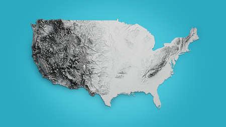 USA Relief map of Colored according to terrain on Blue Isolated Background 3d illustrationの写真素材