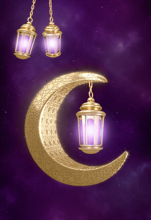 Eid Mubarak Background Card Illustration, Wishing for Islamic festival background 3d illustrationの写真素材