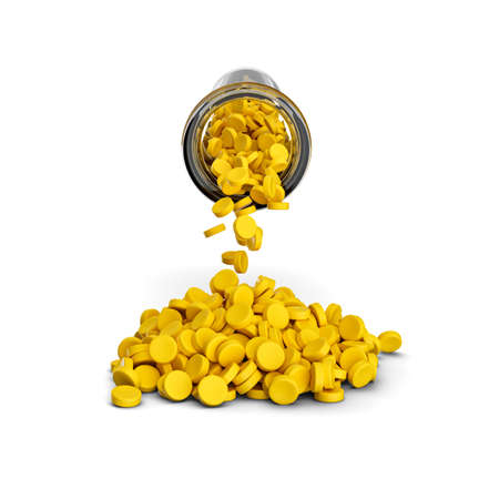 Plastic raw materials in granules for industry Yellow Polymer on a White background 3d illustration